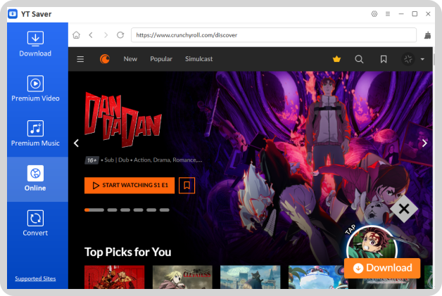 ytsaver acess crunchyroll