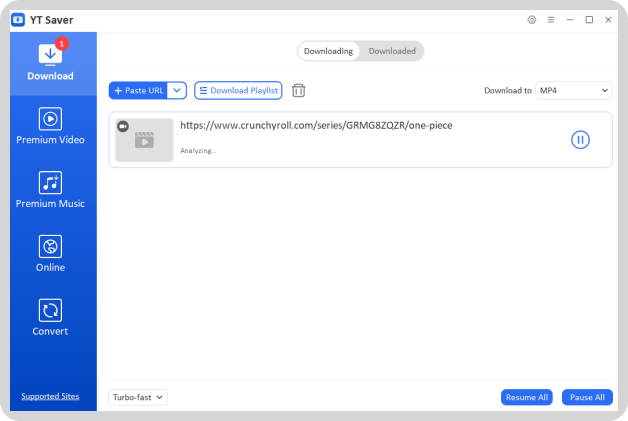 ytsaver start downloading crunchyroll video