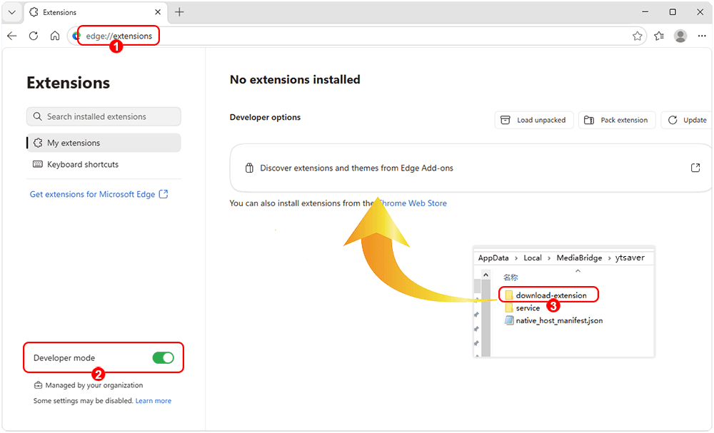 drag extension to edge browser