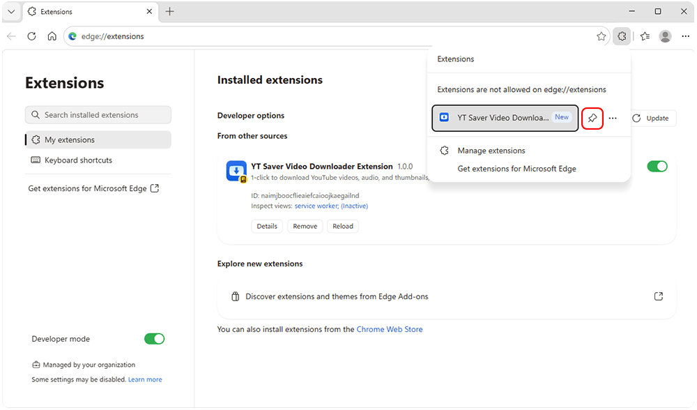 pin extension to edge browser