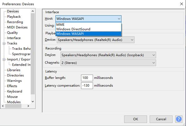 configuração do audacity
