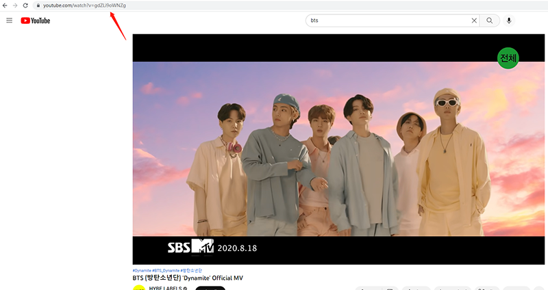 copy youtube url of bts songs to download