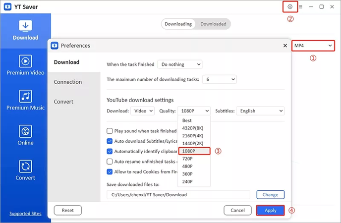 choosing format and quality settings