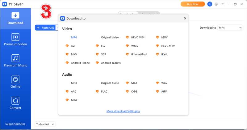 Choose Format in Ytsaver
