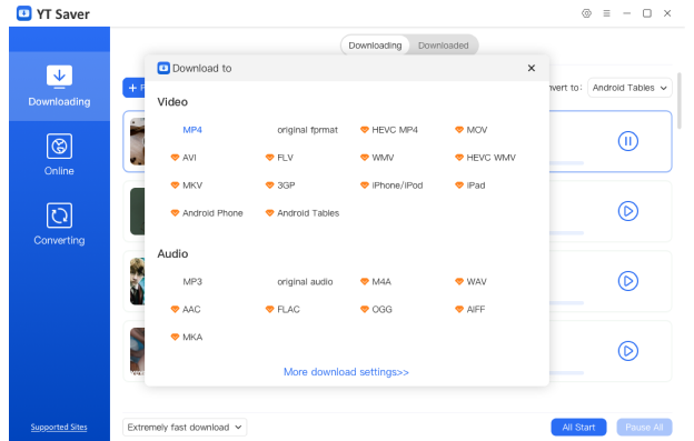 Choose Output Format in Idownergo