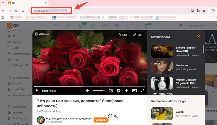Ok.ru 動画のURLをコピー