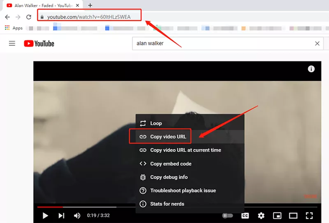 Copia URL del video YouTube per il download