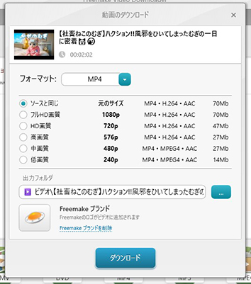 Freemake Video Downloader 出力形式と画質を選択