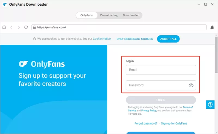 Login and Select Onlyfans Video in Yt Saver