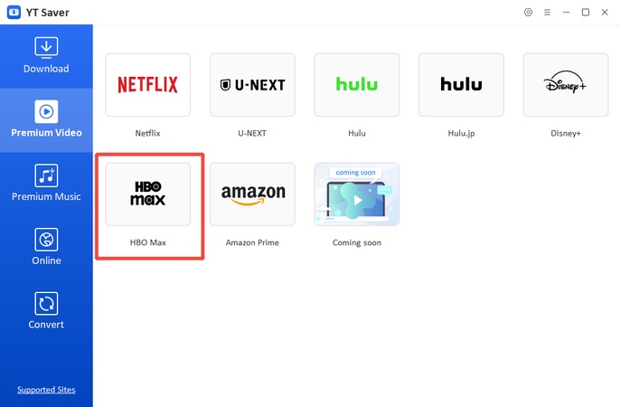 Open Online Section and Select Hbo Max in Ytsaver