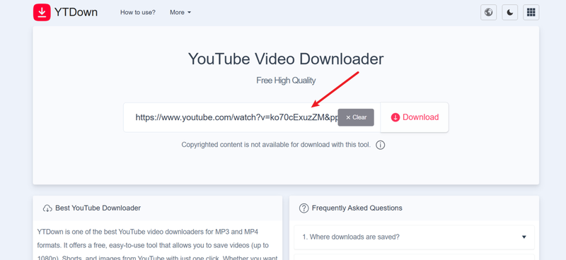 Paste Video Url in Ytdown