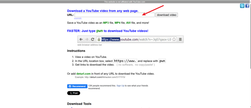 Colar URL do Vídeo no Deturl