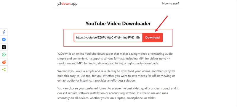 Paste Youtube Link in Y2down