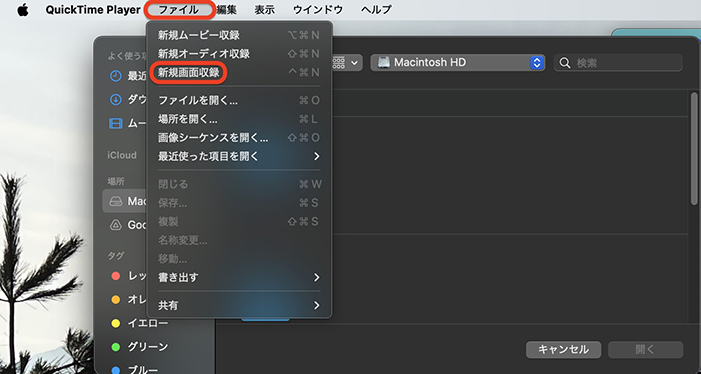 QuickTime Player 新規画面収録