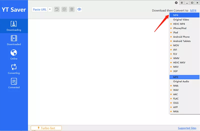 Imposta formato di output e qualità in YT Saver