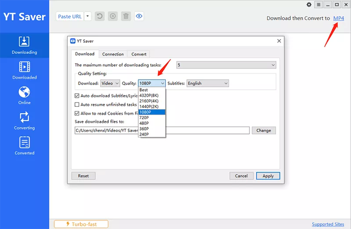 Set Video Output Format and Quality in Ytsaver