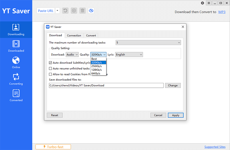 setting mp3 format ytsaver