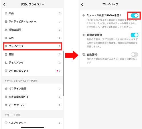 TikTok ミュート状態をオフ