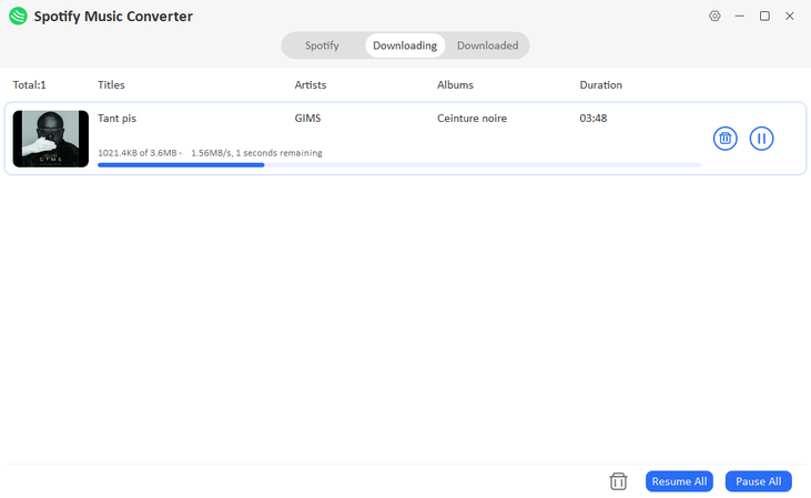 YT Saver descargando música de Spotify