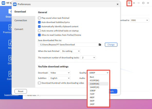 Yt Saver Select Resolution