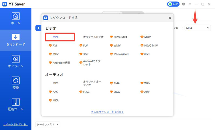 ytsaver YouTube 形式設定