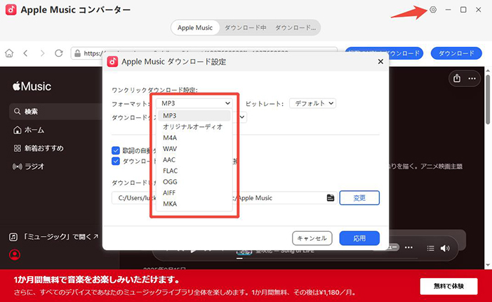 Apple Music曲 mp3出力形式を選択